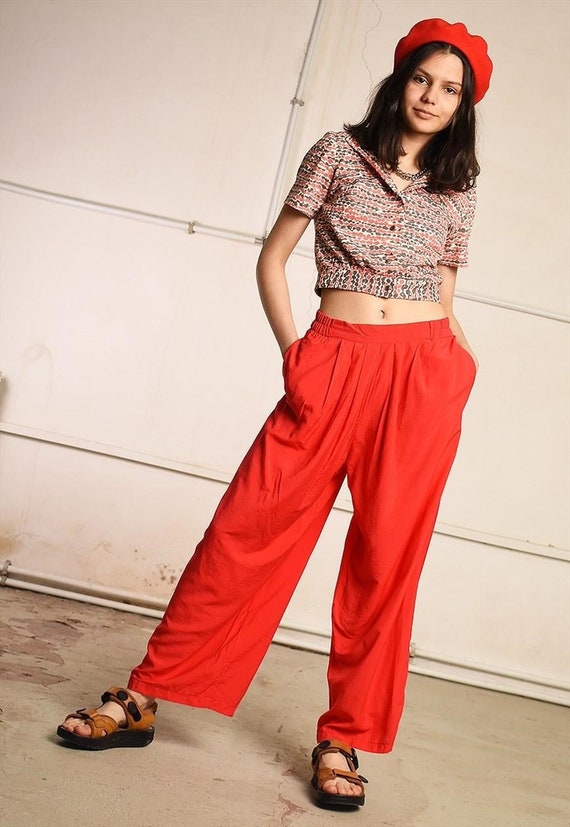 Vintage 80s red draped palazzo trousers pants red… - image 6