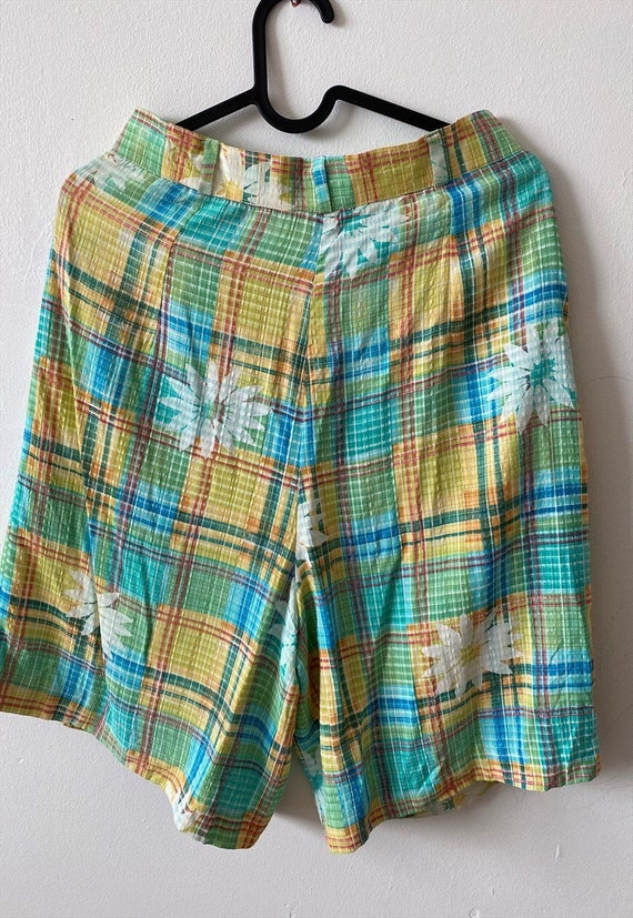 Vintage 80s Tartan check & Daisy Boho print Paris… - image 4