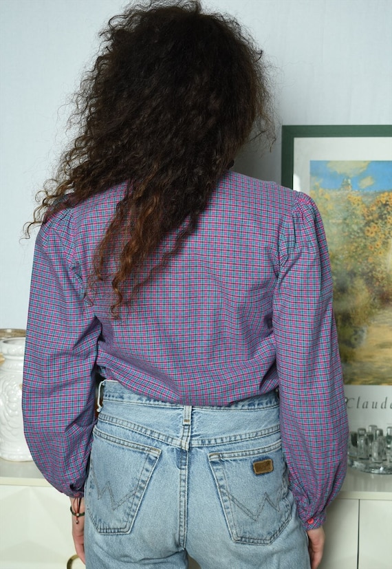 Vintage 70s Milkmaid prairie Boho checked blouse … - image 3