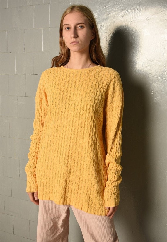 Vintage 80s Mustard yellow cable knit jumper pullover Gem