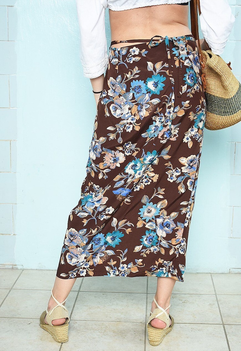 Vintage 90s Boho wrap up floral festival maxi skirt beach