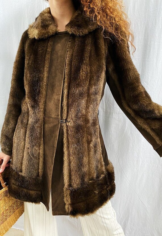 Vintage 70s retro faux fur leather detailed Boho c