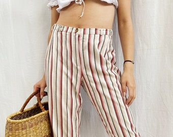Vintage 80s Nautical Striped short cut capri trousers pants