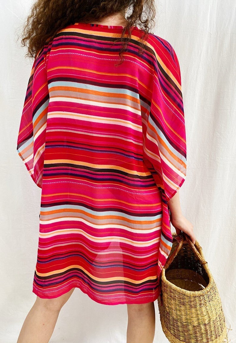 Vintage Y2K 90s Rainbow Boho tunic blouse top overswim