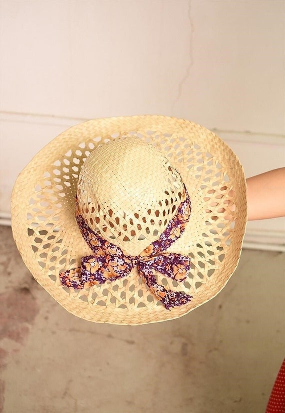 Vintage 70's Boho Paris chic straw raffia sun hat - image 5