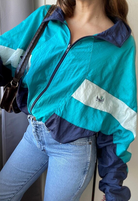 Vintage 80s Colorful shell oversized bomber jacket