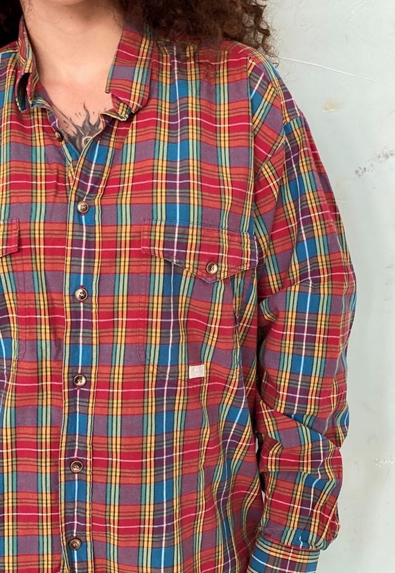 Vintage 90s Boyfriends checkered blouse shirt top - image 3