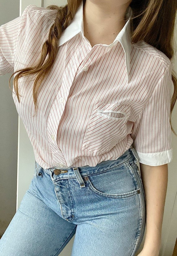 Vintage 70s Striped Milkmaid cotton Boheme blouse