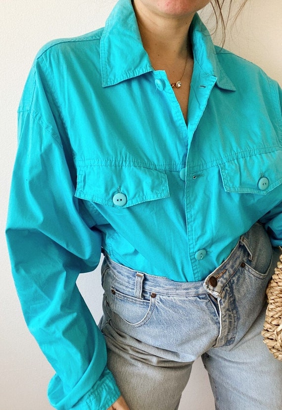 Vintage 80s Candy Turquoise Bomber cotton jacket w