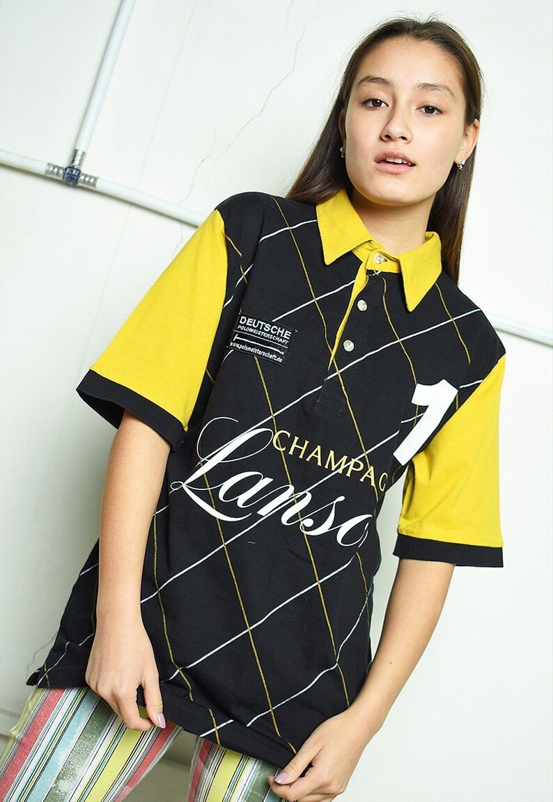 Vintage 90/'s retro logo print sports polo t-shirt tee top