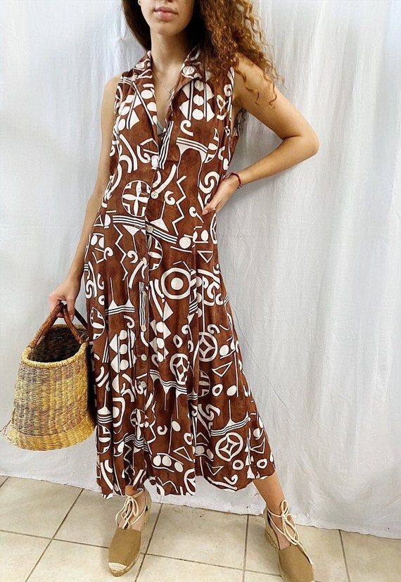 Vintage 80s Abstract print Parisian chic midi day