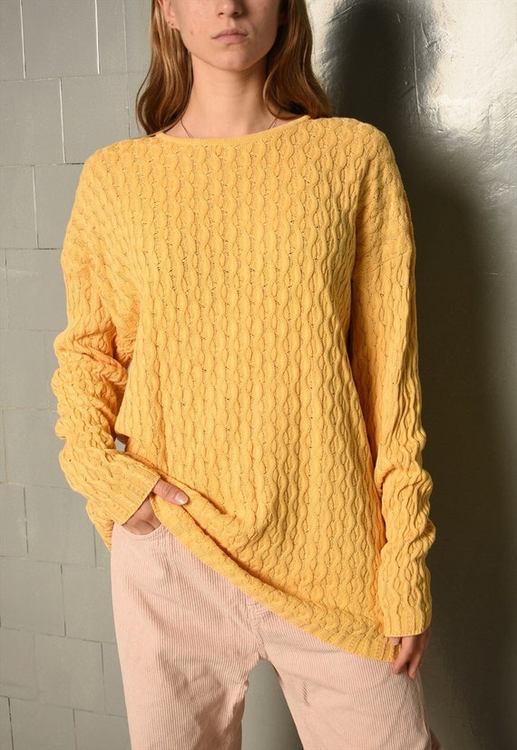 Vintage 80s Mustard yellow cable knit jumper pullover Gem