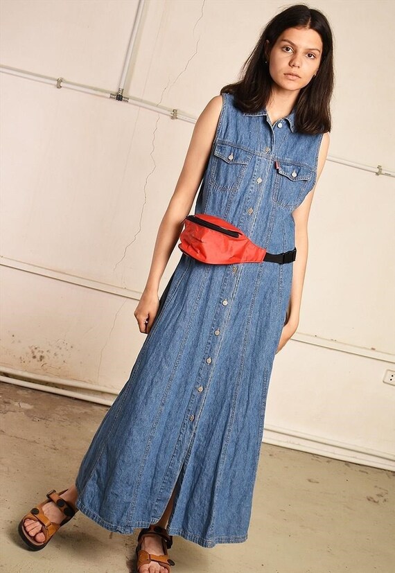 denim pinafore maxi dress