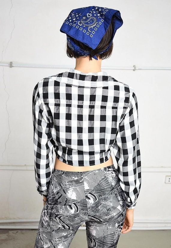 Vintage 80s GUESS tie up crop top in checked print - image 5