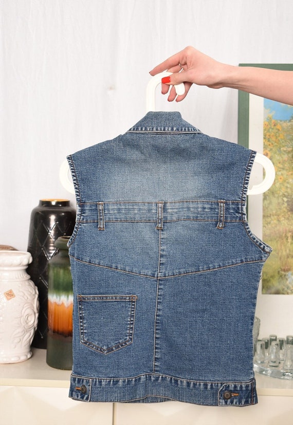 Vintage 80s Denim Jacket Sleeveless Gilet Vest Blouse Top Etsy