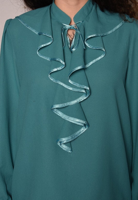 Vintage 80s Luxe Mod Boho Prairie ruffled blouse … - image 4