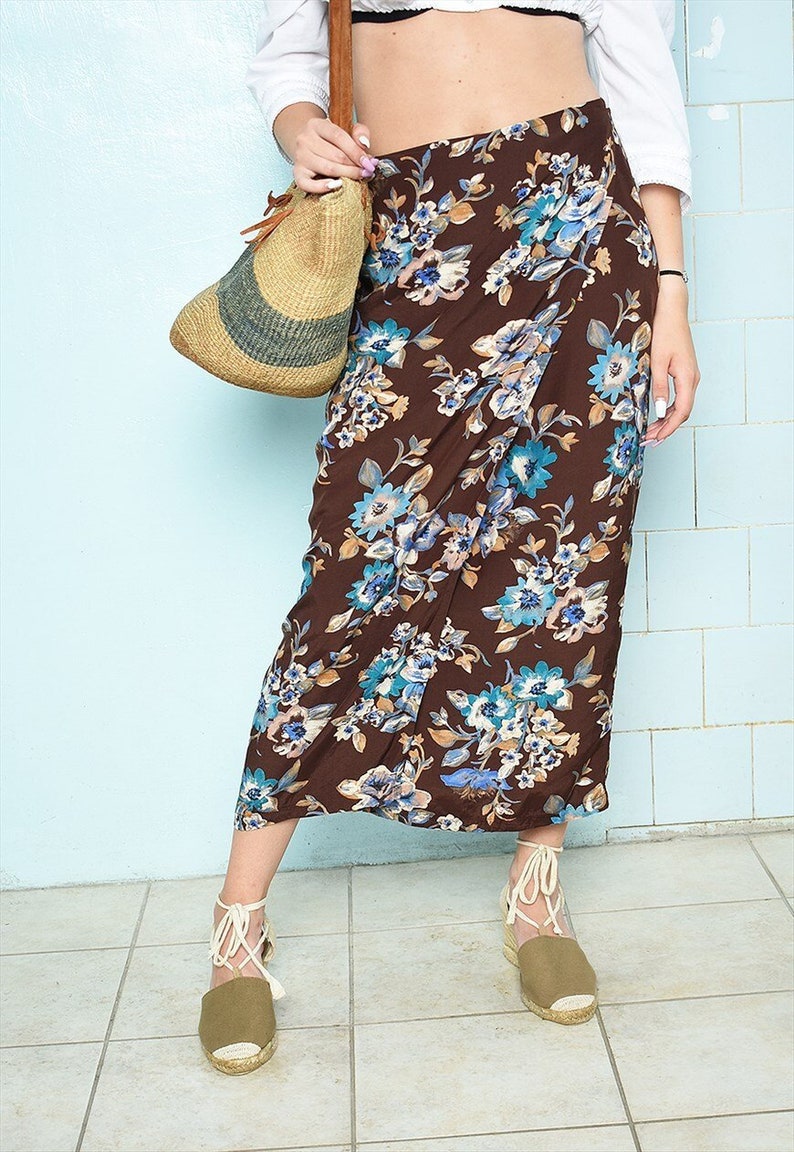 Vintage 90s Boho wrap up floral festival maxi skirt beach