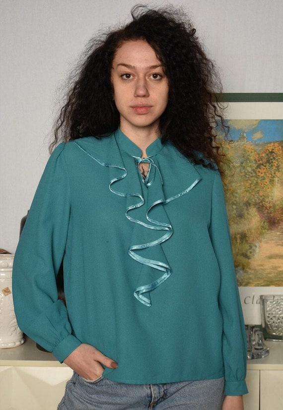 Vintage 80s Luxe Mod Boho Prairie ruffled blouse … - image 1