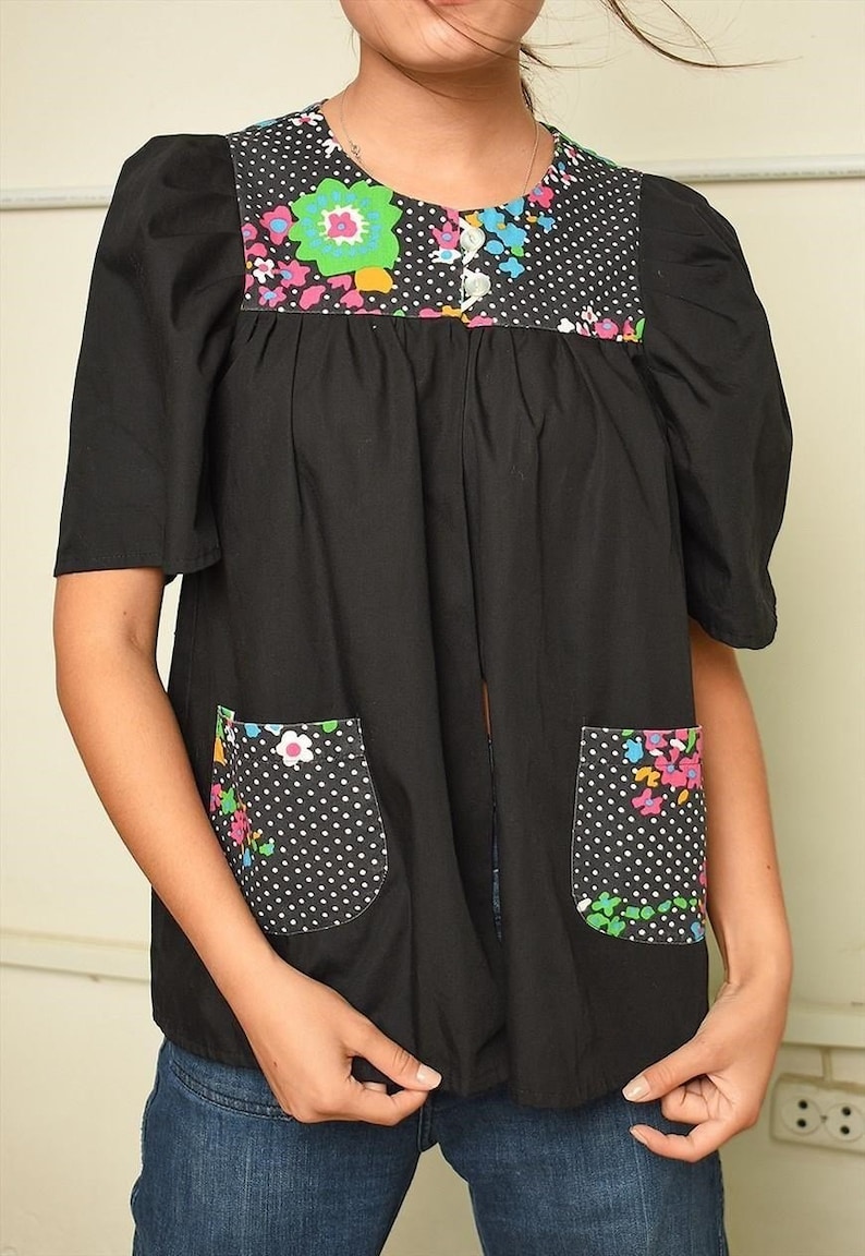 Vintage 60s retro Mod floral print open front top jacket