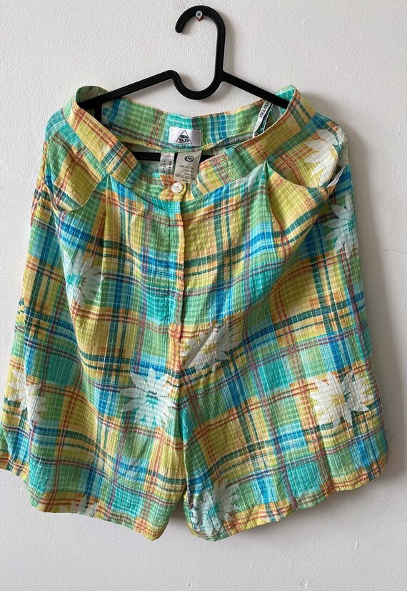 Vintage 80s Tartan check & Daisy Boho print Paris… - image 5