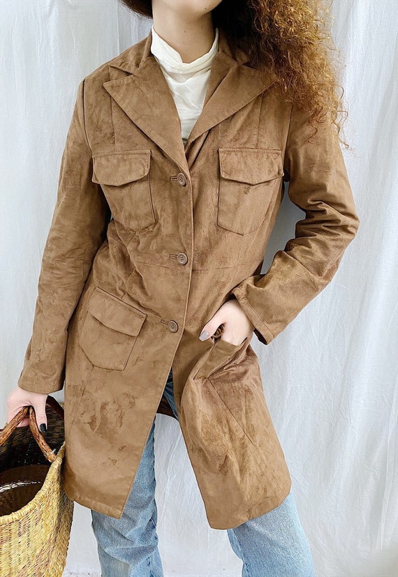 Vintage 90s faux suede Boho trench jacket outwear