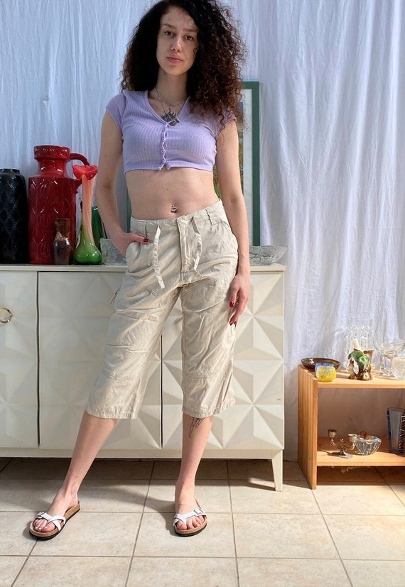 Vintage 90s Retro Short Cut Cargo Capri Trousers Pants 