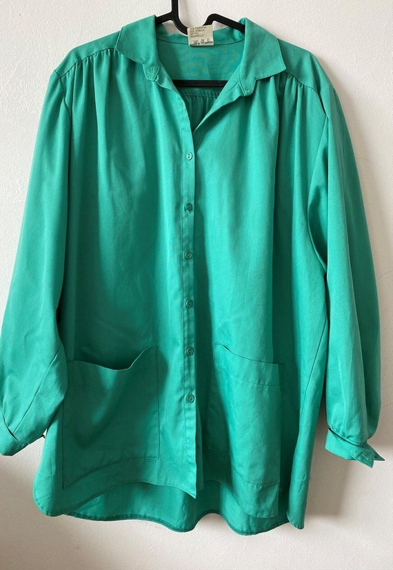 Vintage 70s Mod chic green ruffle jacket swing ov… - image 4