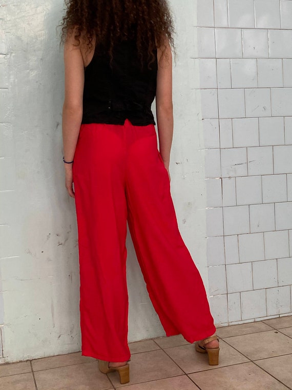 Vintage 80s red draped palazzo trousers pants red… - image 4