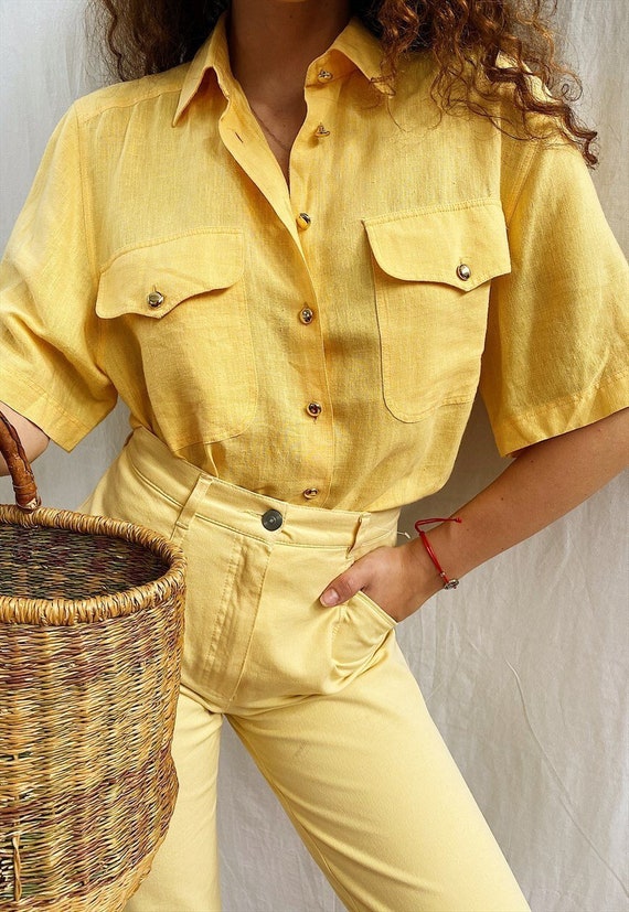 Vintage 90s Sage green Linen Boheme blouse top