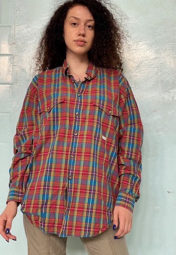 Vintage 90s Boyfriends checkered blouse shirt top - image 1