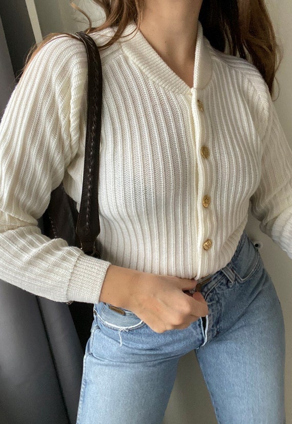 Vintage 60s White Milkmaid crochet knit cardigan j