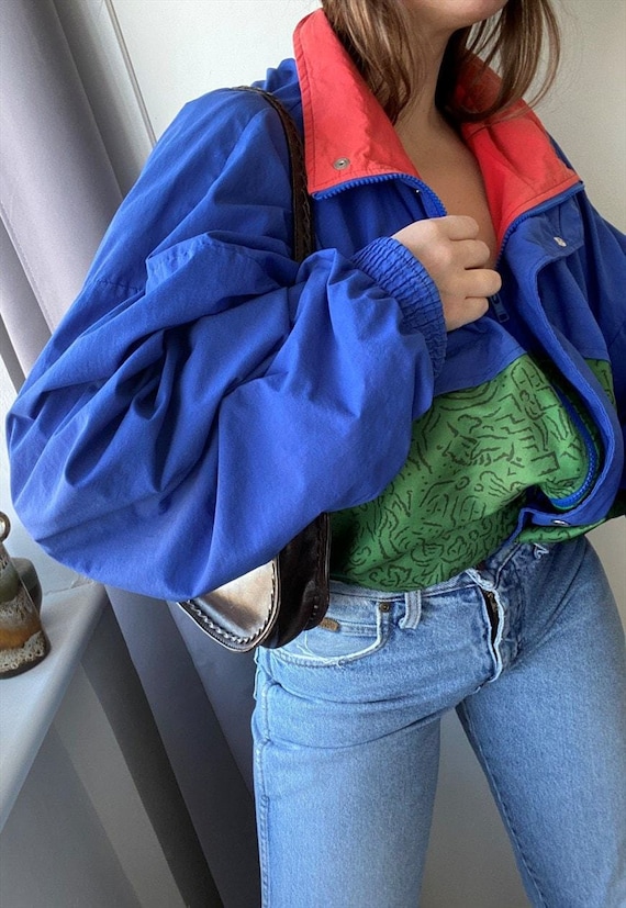Vintage 80s colorful shell oversized bomber jacket