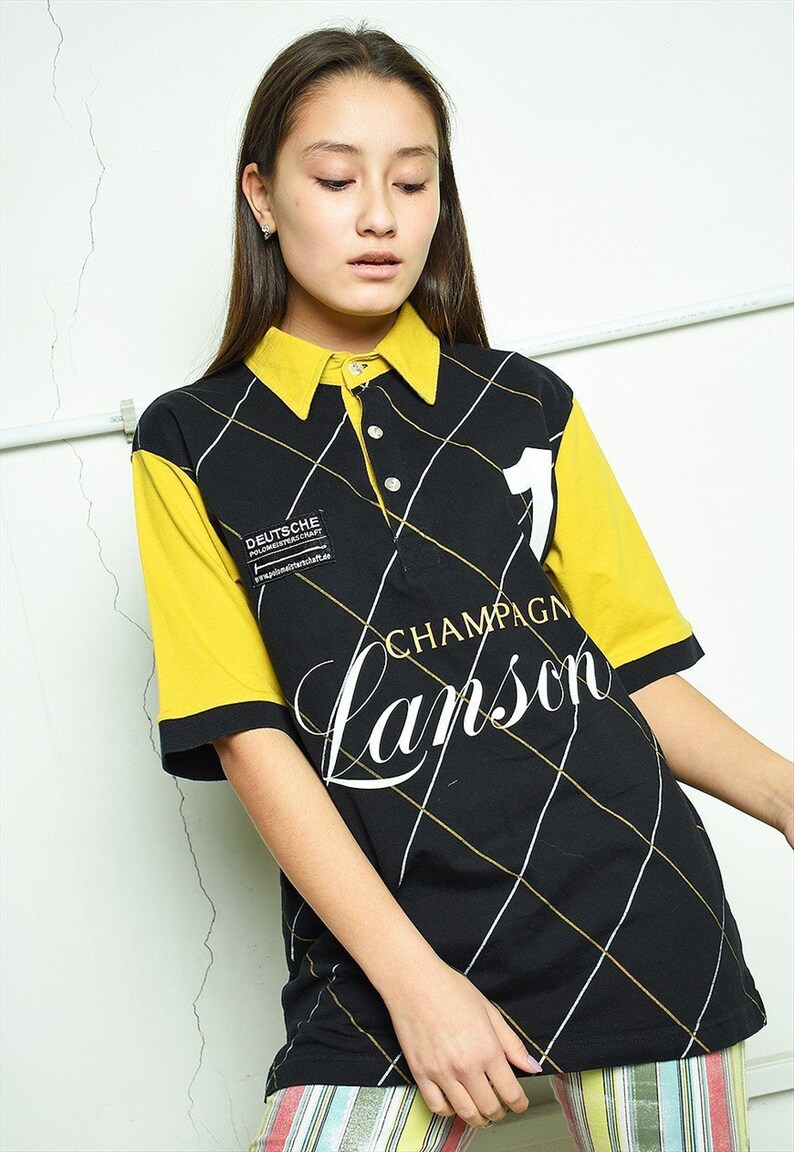 Vintage 90/'s retro logo print sports polo t-shirt tee top