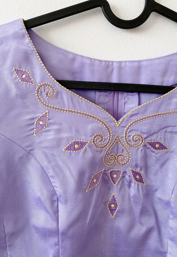 Vintage 90s Lilac Satin Ethnic Boho shimmer top b… - image 3