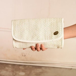 90's retro raffia straw Paris chic envelope clutch purse image 1