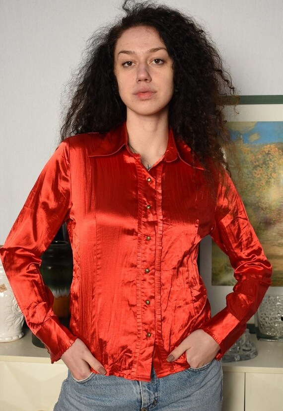 Vintage 90s Luxe blusa roja satinada top shirt - Etsy España