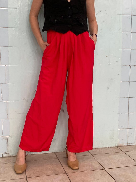 Vintage 80s red draped palazzo trousers pants red… - image 2
