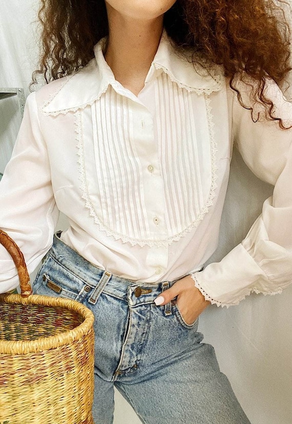 RARE Vintage 40s Luxe Milkmaid pleated blouse top