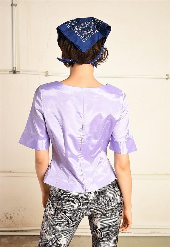 Vintage 90s Lilac Satin Ethnic Boho shimmer top b… - image 10