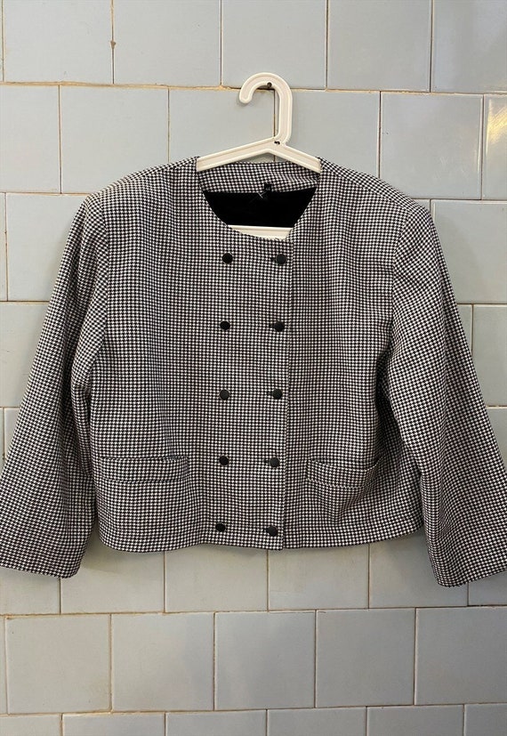 Vintage 80s Dogtooth classy Checked cropped jacke… - image 4