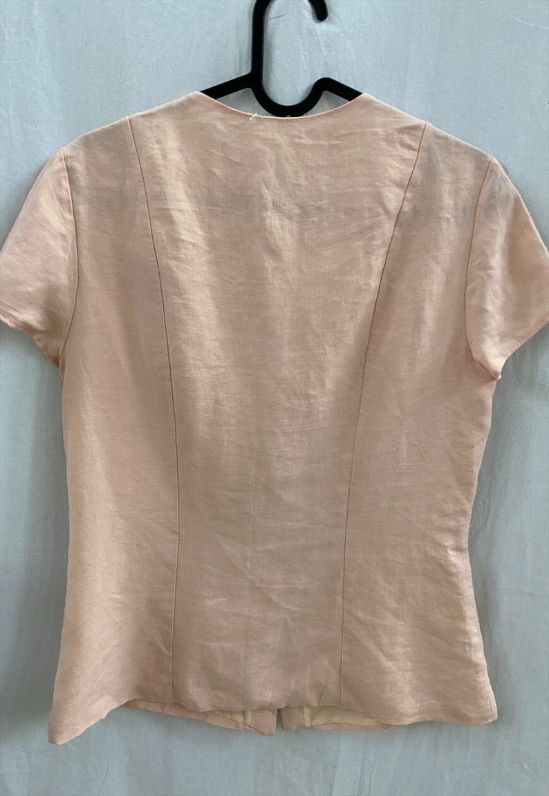 Vintage 90s Linen minimalist pastel pink blouse top blazer