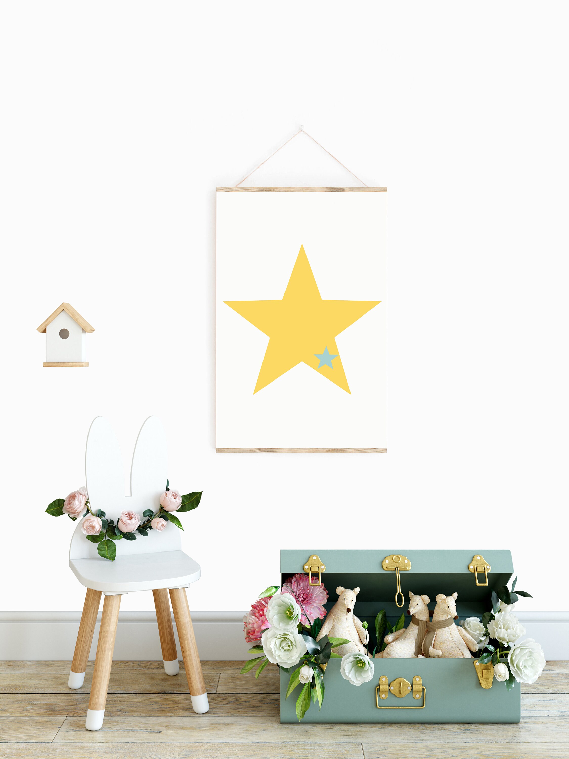 Yellow Star Print Nursery Star Decor Boys Girls Room Decor Etsy