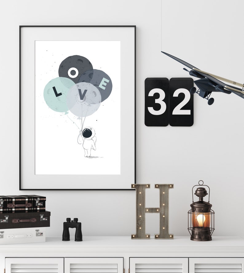 Love Nursery Print Playroom Print Astronaut Print Boys Room Print Balloon Nursery Print Space Nursery Print Boys Nursery Print