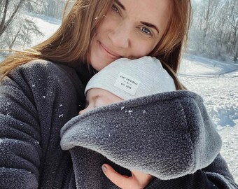 3 in 1 Winter Umstandsjacke Mama Kängurujacke aus Fleece Tragepullove für Babytrage QTDZ Tragejacke für Mama und Baby
