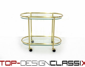 wie neu, Vereinigte Werkstätten Mid Century goldener Servierwagen, Barwagen, Beistelltisch, Messing Glas Hollywood Regency