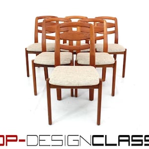 As good as new, 6x Holstebro Danish Dining Chairs, Mid Century Set, Vintage dining chair made of teak with new cover made of new wool