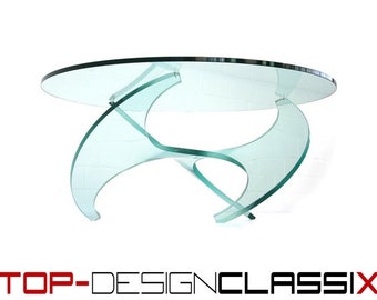 like new, 1a Knut Hesterberg for Ronald Schmitt, Propeller glass table, sculptural coffee table with new 15 mm glass top