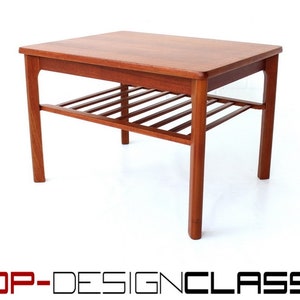 as new, Henning Kjaernulf for Vejle Møbelfabrik, Danish Mid-Century Teak Coffee Table, Vintage Side Table with Shelf, 1960, 1a restored