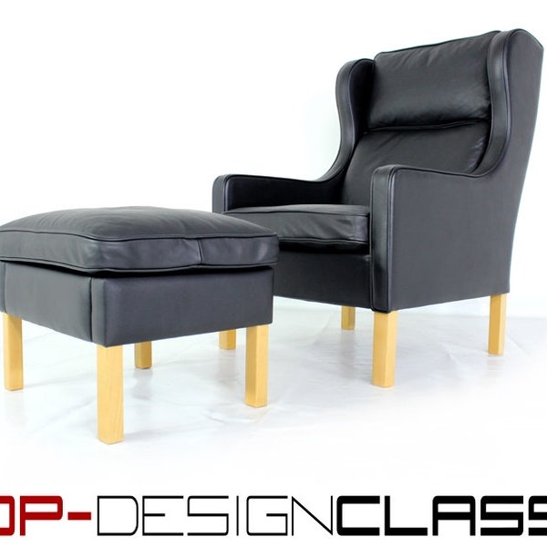 wie neu! MOGENS HANSEN Danish Lounge Chair / Ohrensessel mit Fusshocker, vollnarbiges Premium Dickleder, Neupreis ca. 4300,- Euro