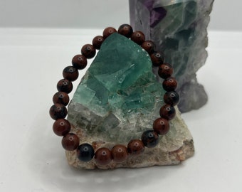 Mahogany Obsidian Men’s 8mm Crystal Gemstone Beaded Elasticated Bracelet